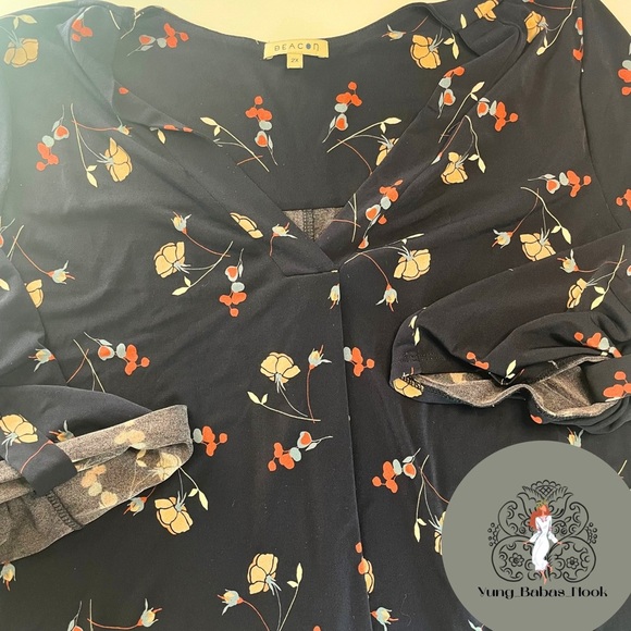 Beacon 2X Women’s Floral Dark Blue Flowy Blouse PRELOVED - Picture 1 of 13
